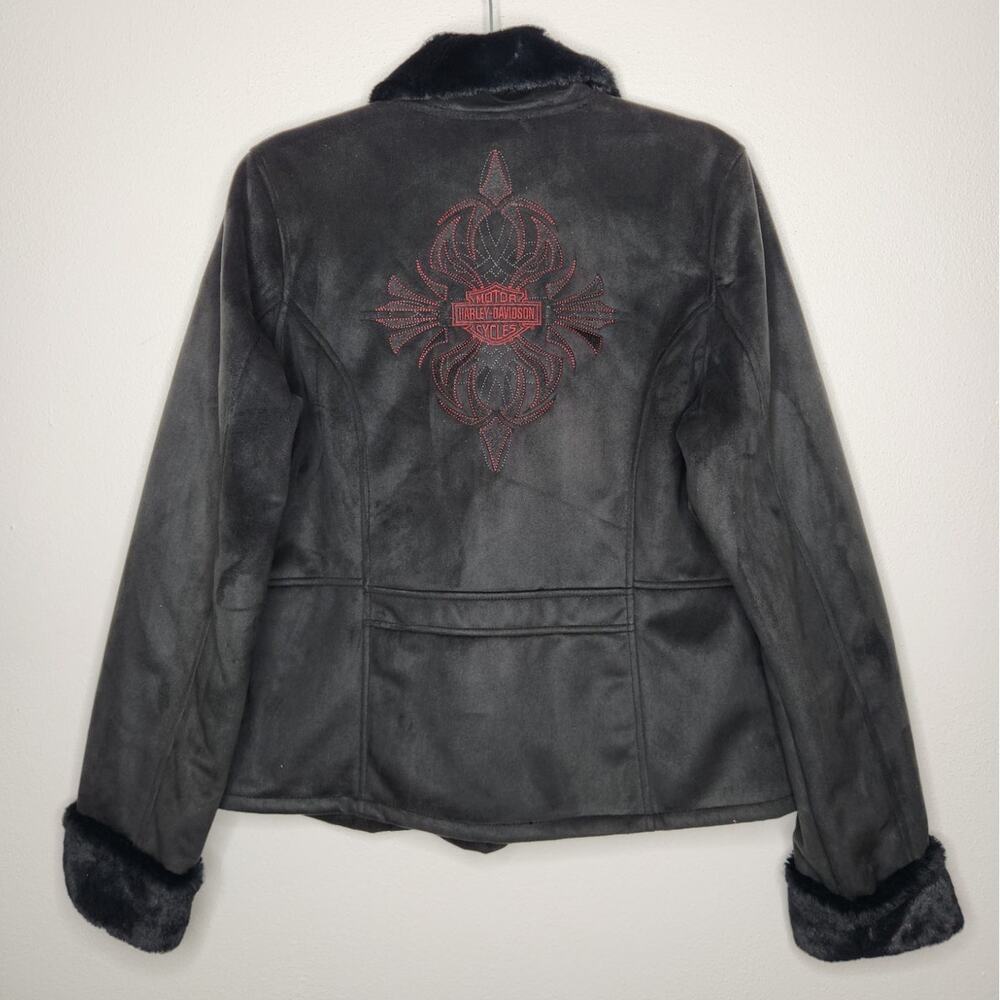 Harley Davidson Black Velvet Soft Jacket Coat HD Biker Double Sided Large